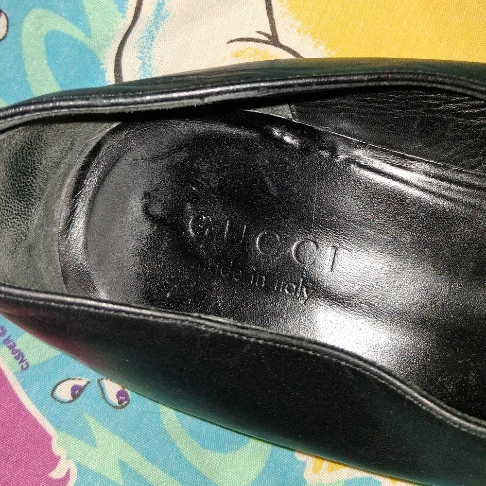 90s Gucci Vintage Black Leather Pointed Toe Loafers Dress Shoes